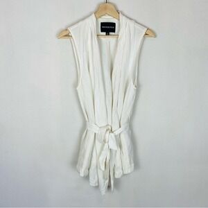 Who What Wear Linen Blend Tied Sleeveless Vest White Size Medium